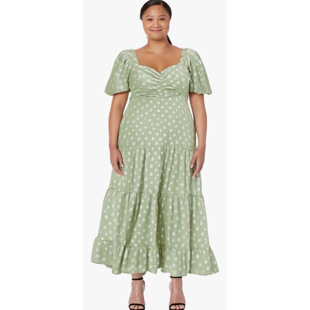 Tiered Polka Dot Midi Dress in Sage Green